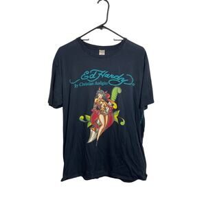 Vintage Ed Hardy by Christian Audigier Graphic T-Shirt - Pin-Up Girl - Black XL
